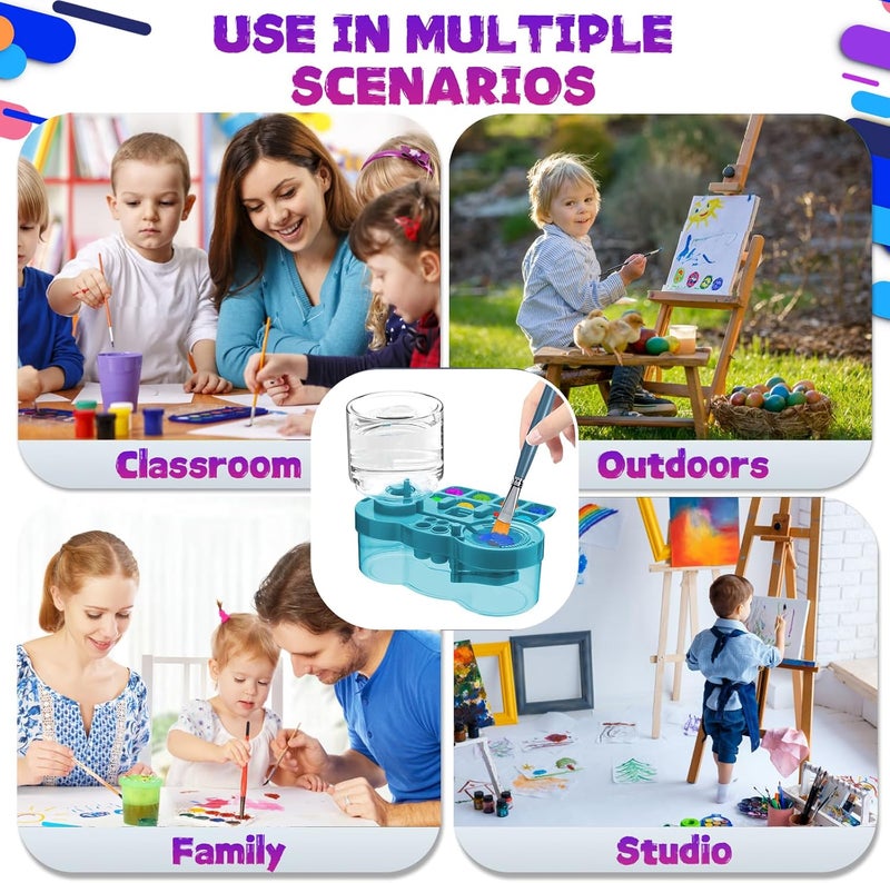 ACGASK 3-in-1 Paint Brush Cleaner Cup – Water Recycling Rinser with Holder & Palette | Multifunctional Acrylic Paint Water Cup for Kids & Artists | Art Supplies for Painting Station，Blue - Image 5